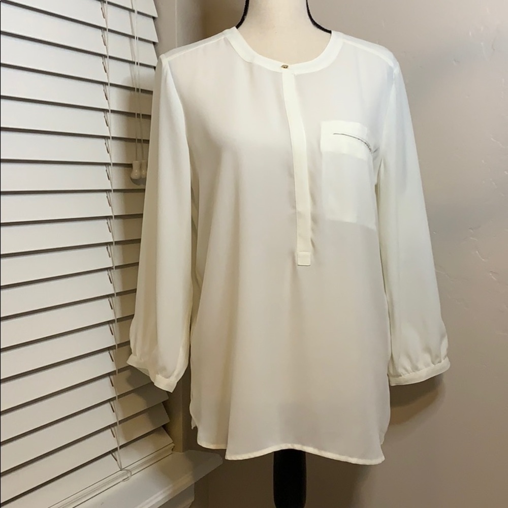 JM Collection Blouse Pleated Back Eggshell White M